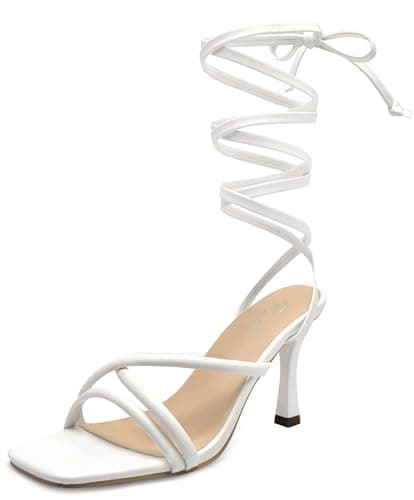 Putu Women's Tie-Up Strappy Stiletto Heels Sandals for Wedding, Party, Prom