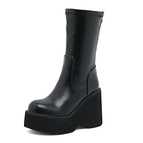 VOMIRA Women's Winter Platform Boots with Gothy Wedge Heel