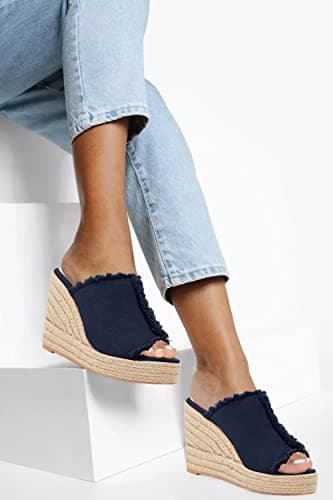 Juliet Holy Women's Denim Peep Toe Wedge Espadrille Sandals