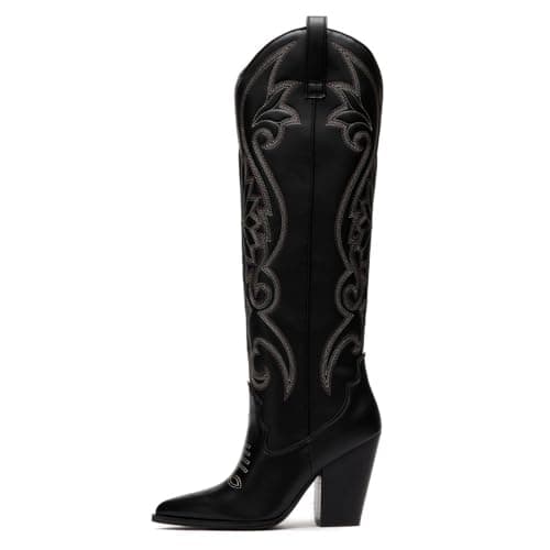 WIRALOMI Women's Embroidered Knee High Cowboy Boots