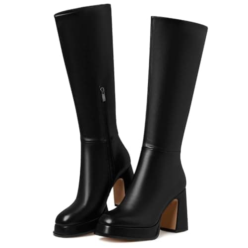 EQAUDES Platform Zipper Knee High Goth Fashion Boots
