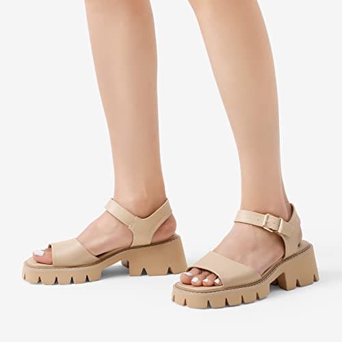 Dream Pairs Women's SDHS2316W Ankle Strap Chunky Block Heels Sandals Size 7 NuDE