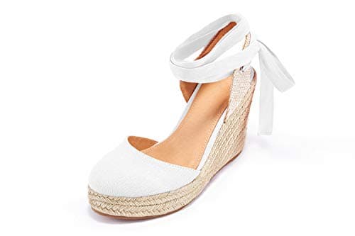 Nailyhome Women's Espadrille Wedge Sandals Ankle Wrap Shoes