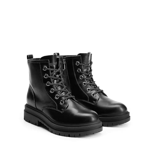 Black Lace-up Combat Boots for Women