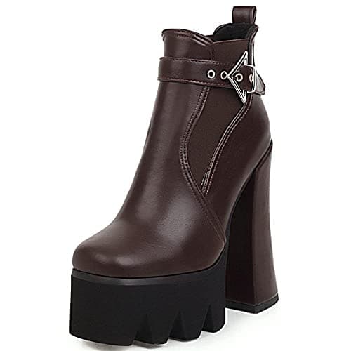Mikarka Zipper Studded Goth Platform Combat Ankle Boots for Women Mid Chunky Block Heel Motorcyclist Boots