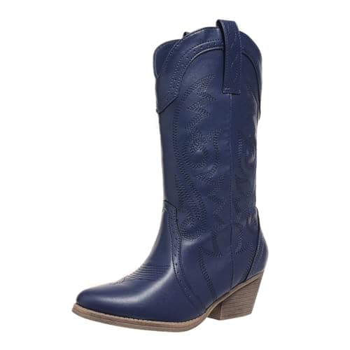 Red Embroidered Western Pointy Toe Booties for Women US5-11