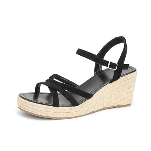 Dressy Strappy Espadrille Wedge Sandals for Women with Cushioned Insole