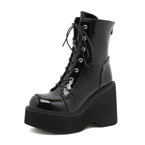Women's Black Lace-up Goth Platform Boots