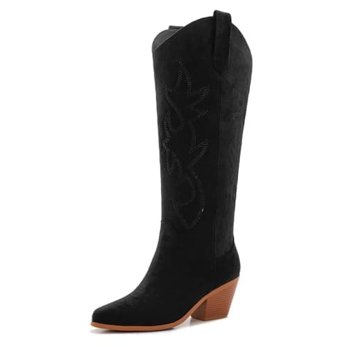 Classic Embroidered ZXHYZLZ Cowgirl Boots for Women Knee High 2" Heel