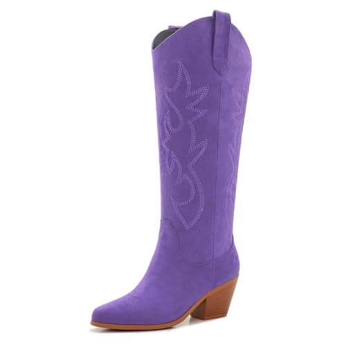 Classic Embroidered ZXHYZLZ Cowgirl Boots for Women Knee High 2" Heel
