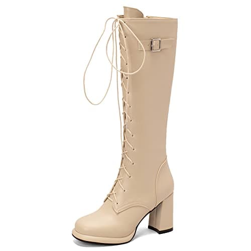 VOMIRA Women's Knee High Platform GoGo Boots with Chunky Heels