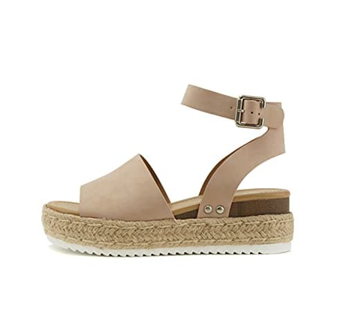Soda Open Toe Buckle Ankle Strap Flatform Wedge Casual Espadrille Sandal