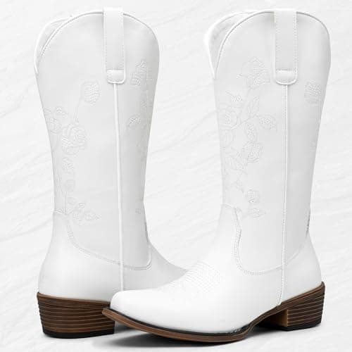 Jeossy Women's Embroidered Cowboy Mid Calf Boots