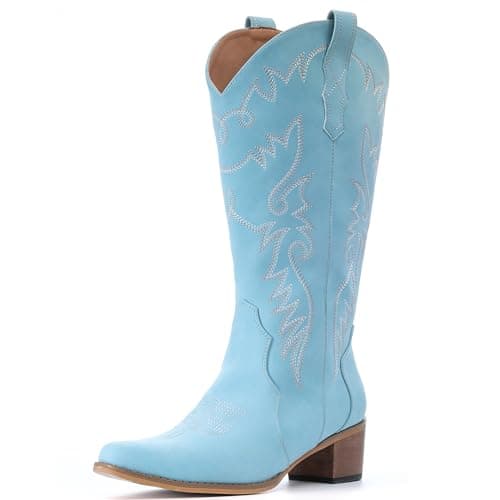 IXU Women's Pointy Toe Mid Calf Western Cowgirl Boots
