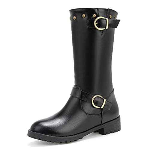 Mikarka Women's Metal Buckle Fur Lined Knee High Winter Riding Boots