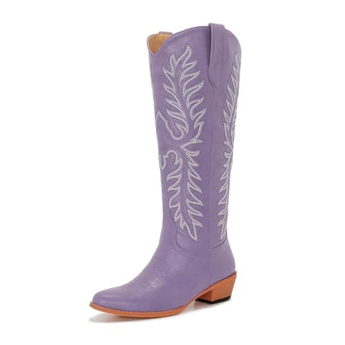 Classic Embroidered ZXHYZLZ Cowgirl Boots for Women Knee High 2" Heel