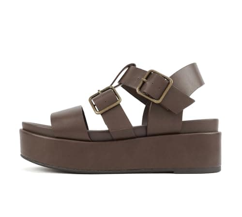 STELLAR Women's Flatform Multi Strap Open Toe Platform Wedge Sandals