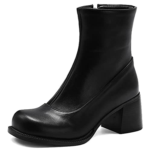 Mikarka Zipper Studded Goth Platform Combat Ankle Boots for Women Mid Chunky Block Heel Motorcyclist Boots