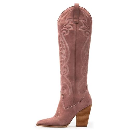 WIRALOMI Women's Embroidered Knee High Cowboy Boots