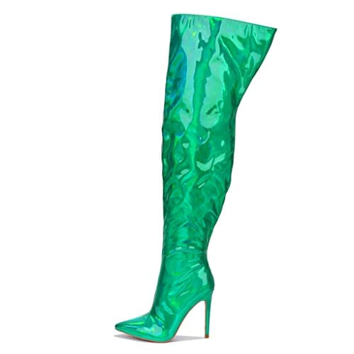Cape Robbin Women's Metallic Thigh High Boots with Zippered Pointed Toe and Stiletto Heels