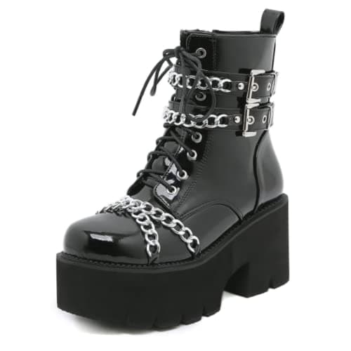Mikarka Women's Black Chunky Heel Combat Booties