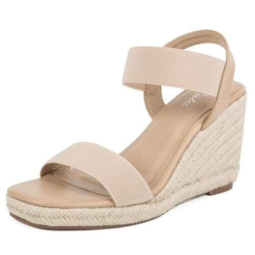 Putu Women's Square Toe Espadrille Platform Wedges with Elastic Ankle Strap