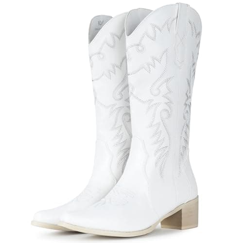 IXU Women's Pointy Toe Mid Calf Western Cowgirl Boots