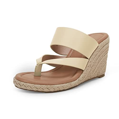 Coutgo Women's Espadrille Wedge Sandals Leather Strap Slides Summer Casual
