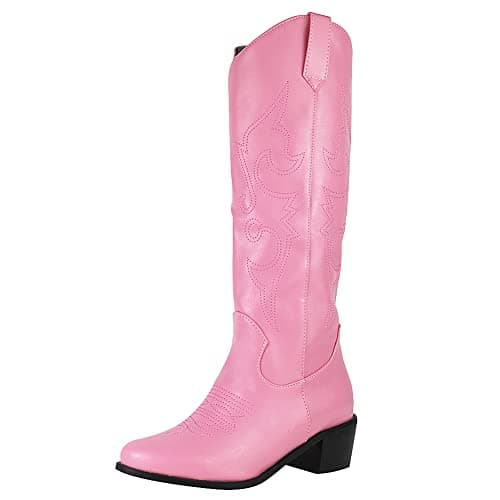 Mikarka Women's Embroidered Mid-Calf Cowboy Boots with Square Toe and Pull-Up Tabs