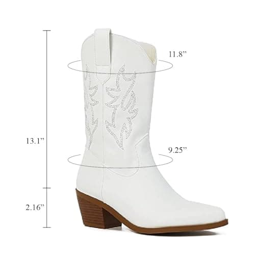 Vimisaoi Women's Retro Embroidered Mid Calf Cowboy Boots