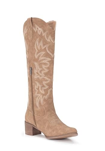 IUV Women's Knee High Western Cowgirl BootsWith Side Zipper & Chunky Heel