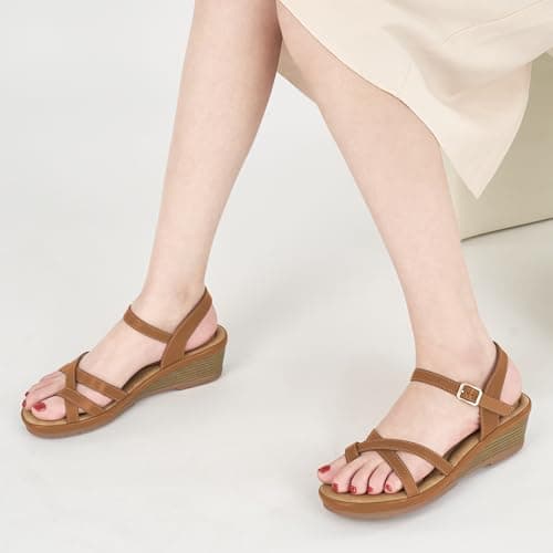 Aomigoct Black Women's Dressy Wedge Sandals - Comfortable Work & Casual Shoe