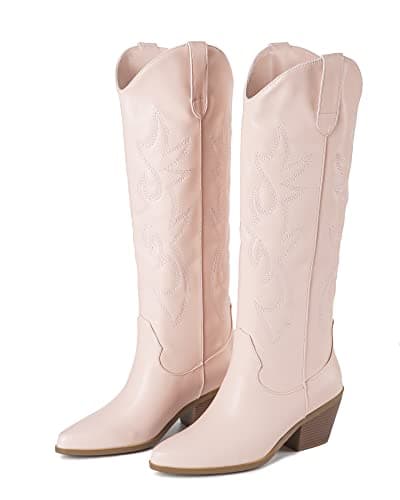 Classic Embroidered ZXHYZLZ Cowgirl Boots for Women Knee High 2" Heel