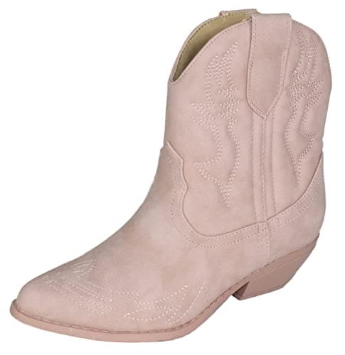 Soda Women's Cowgirl Cowboy Western Stitched Short Booties Pointed Toe (Wide Fit Available)