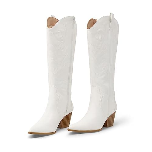 Comfortable Women's Embroidered Western Cowboy Boots Zipper Chunky Heel