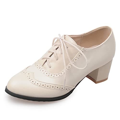 Mikarka Women's Vintage Chunky Heel Brogued Oxford Shoes