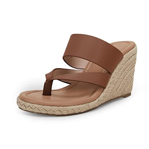 Coutgo Women's Espadrille Wedge Sandals Leather Strap Slides Summer Casual