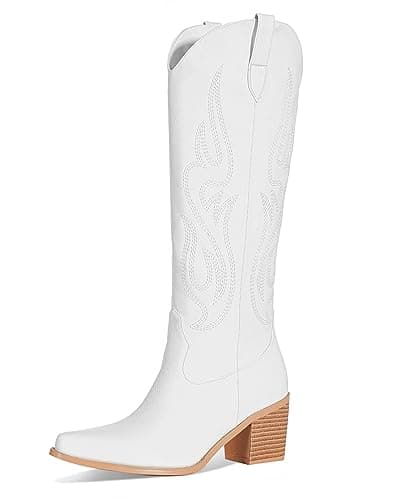 Western Cowboy Boots for Women - Knee High Wide Calf with Classic Embroidery