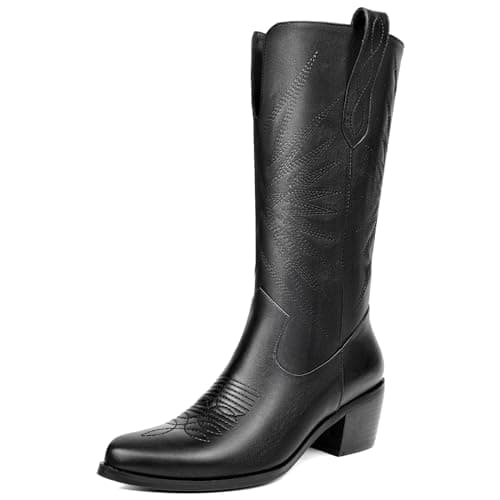 Metallic Cowboy Boots for Women | Pointed Toe Chunky Heel Mid Calf Pull-On