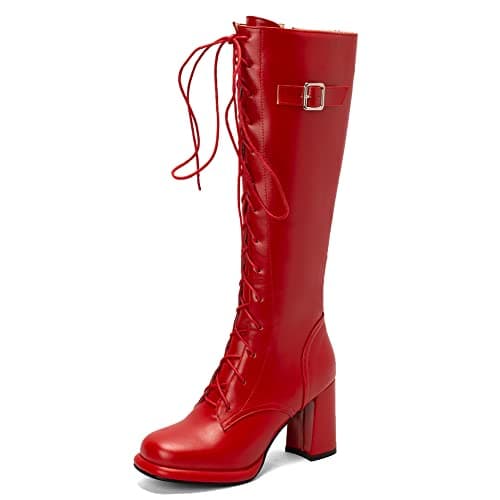 VOMIRA Women's Knee High Platform GoGo Boots with Chunky Heels