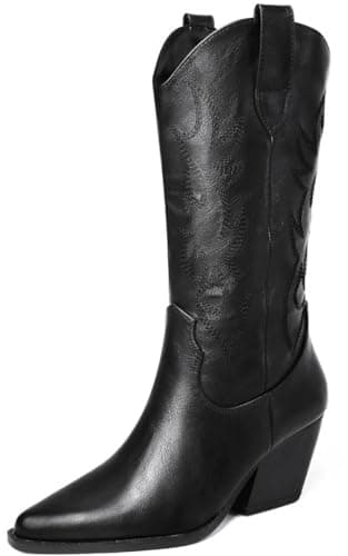Mostrin Western Boot Chunky Heeled Mid-Calf Square Toe Pull-On Boot