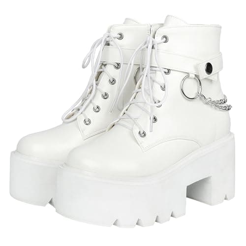Goth Women's Platform Ankle Boots with Chunky High Heel and Lace Up Detail