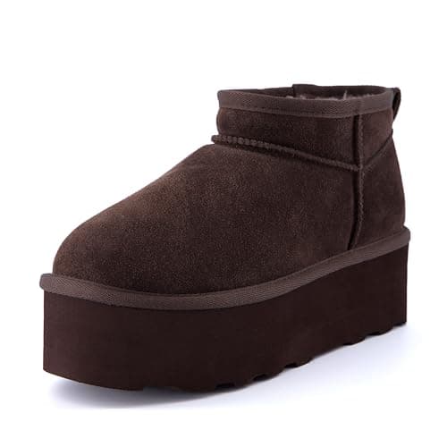 CUSHIONAIRE Hippy Women’s Cozy Suede Platform Ankle Boots with Faux Fur Lining - Comfortable Slip-Ons in Wide Widths