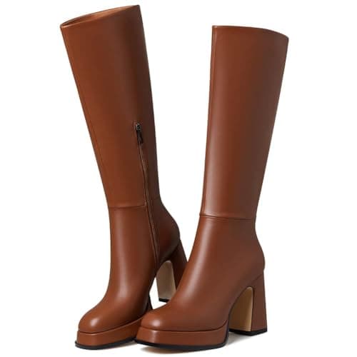 EQAUDES Platform Zipper Knee High Goth Fashion Boots