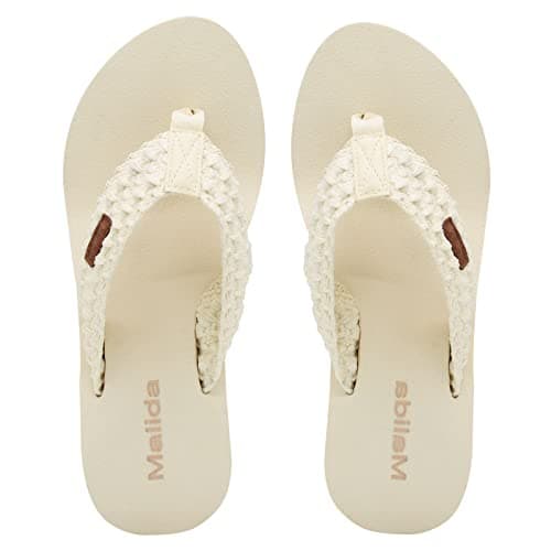 MALIDA Women's Arch Support Wedge Flip Flops with Soft Rubber Sole
