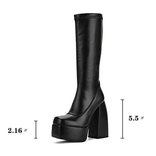 Greemarliy Women's Punk Style Mid Calf Knee High Combat Boots