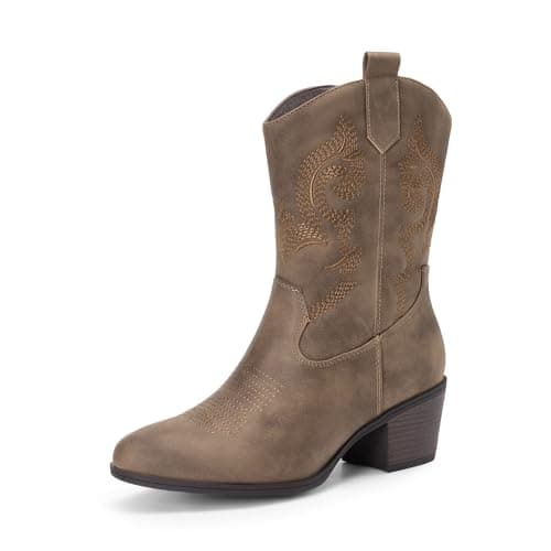 Dream Pairs Women's Mid Calf Embroidered Cowgirl Boots