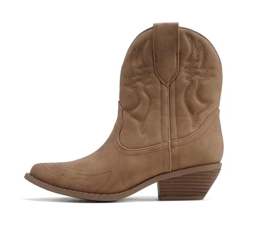 Soda Women's Cowgirl Cowboy Western Stitched Short Booties Pointed Toe (Wide Fit Available)
