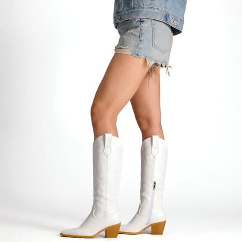 Platikly Women's Wide Calf Rhinestone Knee High Western Boots