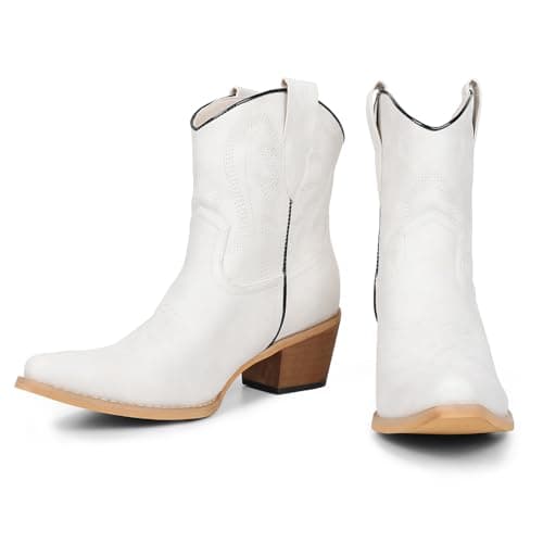 Gioiannoca Western Cowgirl Short Booties for Women Pointed Toe Embroidered Comfort Side Zipper